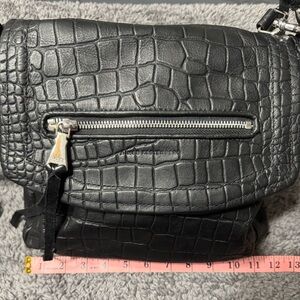 Aimee Kestenberg Black Crocodile-Embossed Crossbody Bag